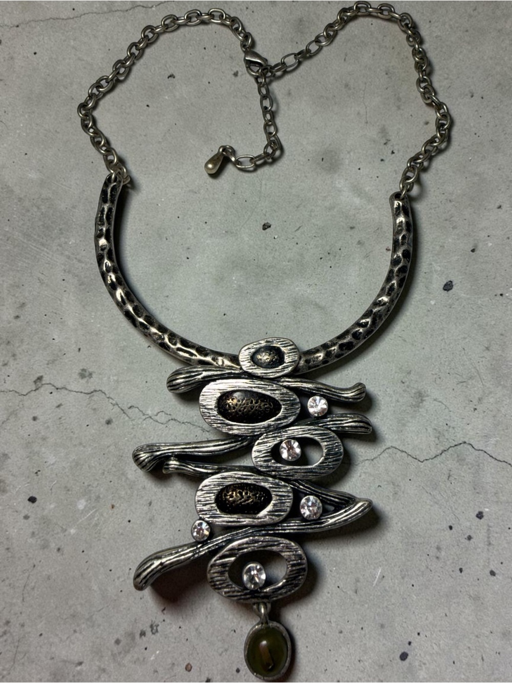 Silver-Tone Abstract Pendant Necklace in Antique Silver